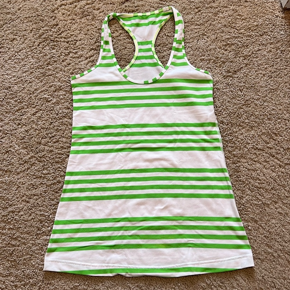 Green and white Lululemon racer back tank